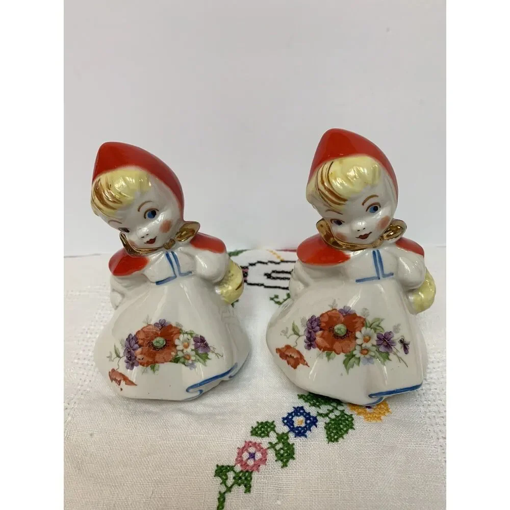 MCM Hull Little Red Riding Hood Tea Pot Set Red & White Ceramic 6 Pieces